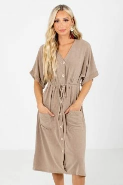 Tasha Apparel Storm Chaser Brown Midi Dress