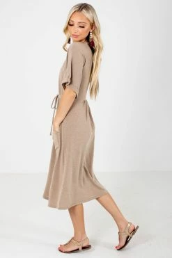 Tasha Apparel Storm Chaser Brown Midi Dress -Bella Ella Sales Storm Chaser Brown Dress Side 5000x