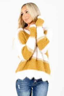 Kori Sugar & Spice Mustard Striped Sweater 8 Kori Sugar & Spice Mustard Striped Sweater -Bella Ella Sales Sugar Spice Mustard Sweater Front 5000x