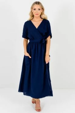 Bella Ella Boutique Sunday Afternoon Navy Maxi Wrap Dress