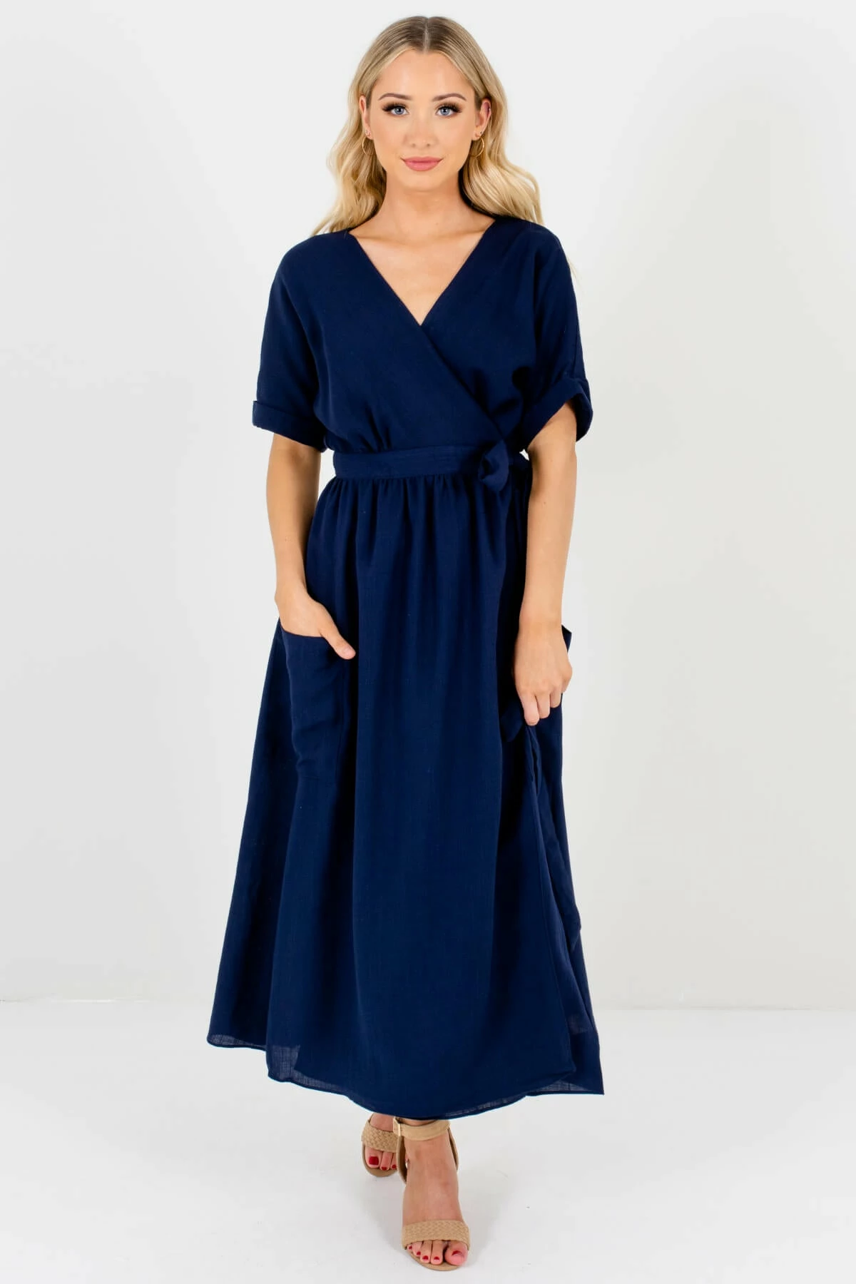 Bella Ella Boutique Sunday Afternoon Navy Maxi Wrap Dress 1 Bella Ella Boutique Sunday Afternoon Navy Maxi Wrap Dress
