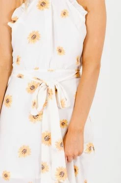 Bella Ella Boutique Sunflower Garden White Floral Midi Dress -Bella Ella Sales Sunflower Garden White Dress Detail 5000x