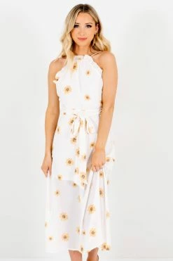 Bella Ella Boutique Sunflower Garden White Floral Midi Dress -Bella Ella Sales Sunflower Garden White Dress Front2 5000x