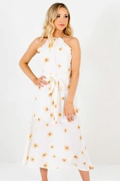 Bella Ella Boutique Sunflower Garden White Floral Midi Dress