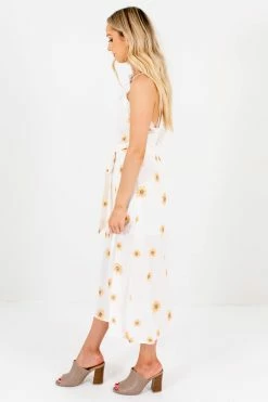 Bella Ella Boutique Sunflower Garden White Floral Midi Dress -Bella Ella Sales Sunflower Garden White Dress Side 5000x