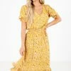 All In Favor Sunshine Goddess Yellow Floral Midi Dress