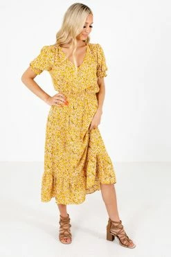 All In Favor Sunshine Goddess Yellow Floral Midi Dress -Bella Ella Sales Sunshine Goddess Yellow Dress Full Front 5000x