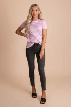 Active Basics Sunshine & Rainbows Striped Top 19 Active Basics Sunshine & Rainbows Striped Top -Bella Ella Sales Sunshine RainbowsStripedTopPurple Full 5000x
