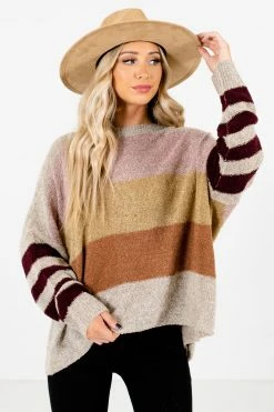 Bella Ella Boutique Sweater Weather Beige Multi Striped Sweater