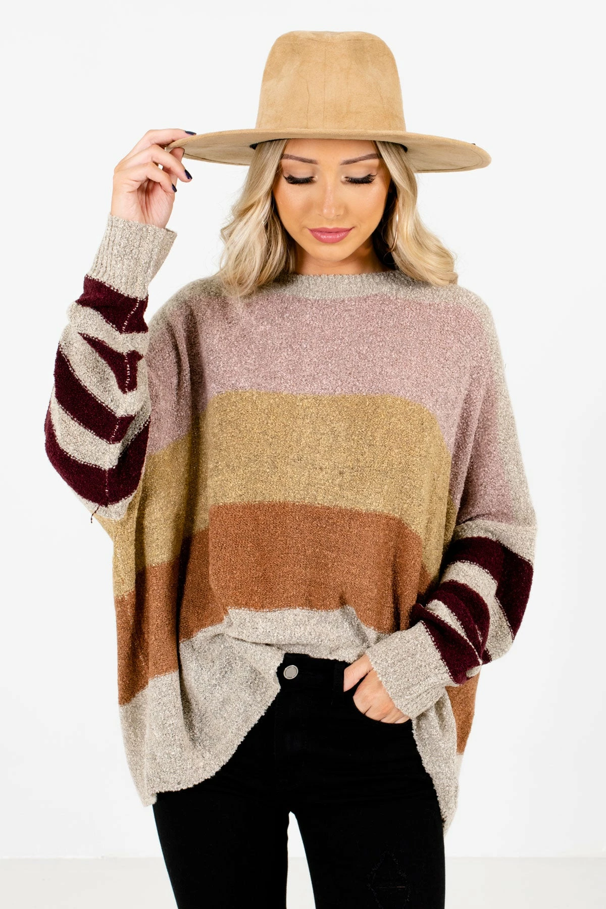 Bella Ella Boutique Sweater Weather Beige Multi Striped Sweater 6 Bella Ella Boutique Sweater Weather Beige Multi Striped Sweater - Image 6