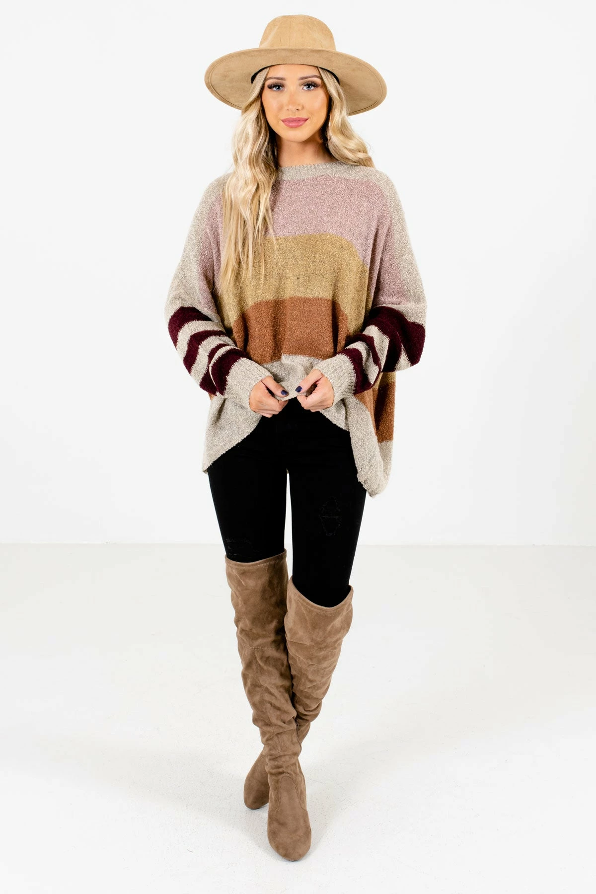 Bella Ella Boutique Sweater Weather Beige Multi Striped Sweater 4 Bella Ella Boutique Sweater Weather Beige Multi Striped Sweater - Image 4