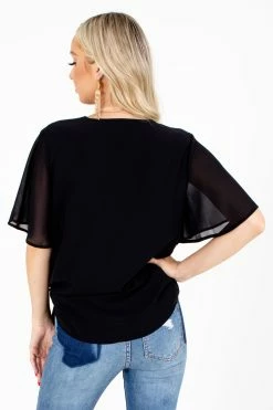 Zenana Sweet Success Wrap Top -Bella Ella Sales Sweet Success Black Top Back 5000x