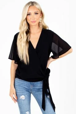 Zenana Sweet Success Wrap Top -Bella Ella Sales Sweet Success Black Top Front 5000x