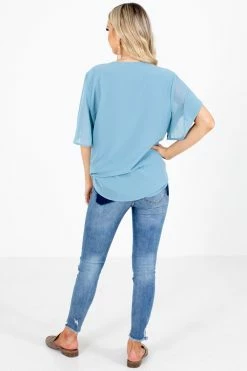 Zenana Sweet Success Wrap Top -Bella Ella Sales Sweet Success Blue Top Back 5000x