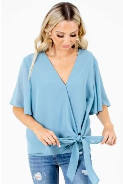 Zenana Sweet Success Wrap Top -Bella Ella Sales Sweet Success Blue Top Front 5000x