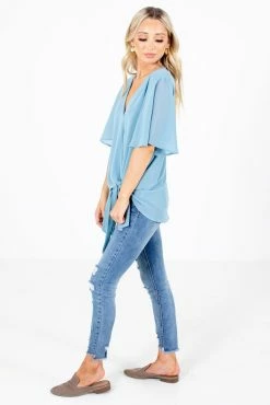Zenana Sweet Success Wrap Top -Bella Ella Sales Sweet Success Blue Top Side 5000x
