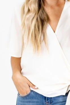 Zenana Sweet Success Wrap Top -Bella Ella Sales Sweet Success Cream Top Detail 5000x