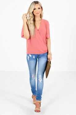 Zenana Sweet Success Wrap Top -Bella Ella Sales Sweet Success Pink Top Full Front 5000x