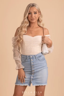 IRIS Sweet Romance Sheer Accent Long Sleeve Bodysuit -Bella Ella Sales SweetRomancelacebodysuitoffshoulder 5000x