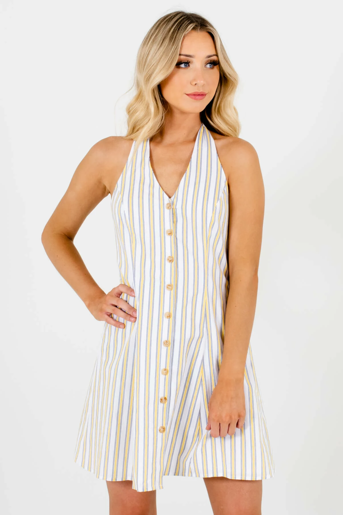 Bella Ella Boutique Sweet Retreat White Striped Mini Dress 1 Bella Ella Boutique Sweet Retreat White Striped Mini Dress