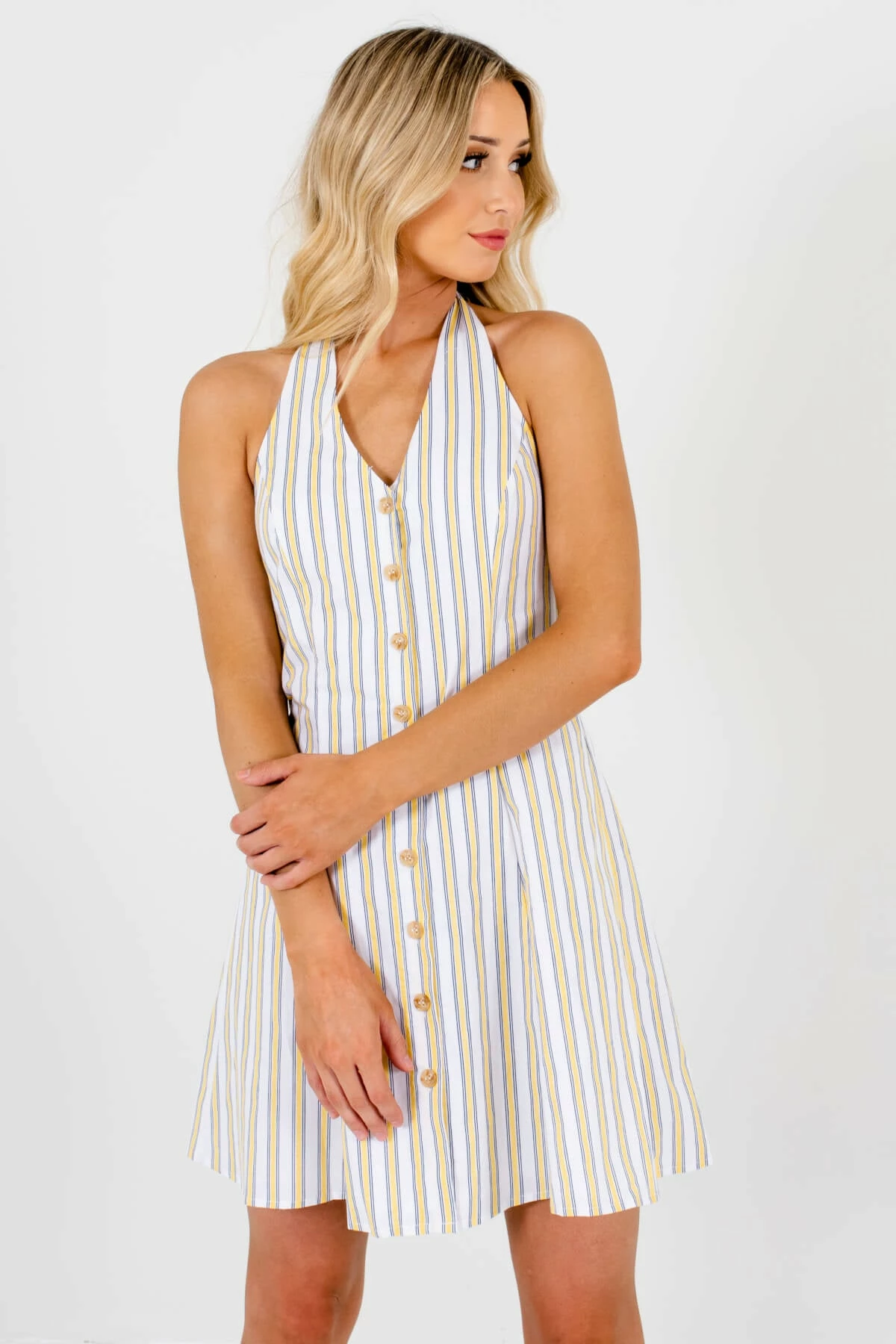 Bella Ella Boutique Sweet Retreat White Striped Mini Dress 5 Bella Ella Boutique Sweet Retreat White Striped Mini Dress - Image 5