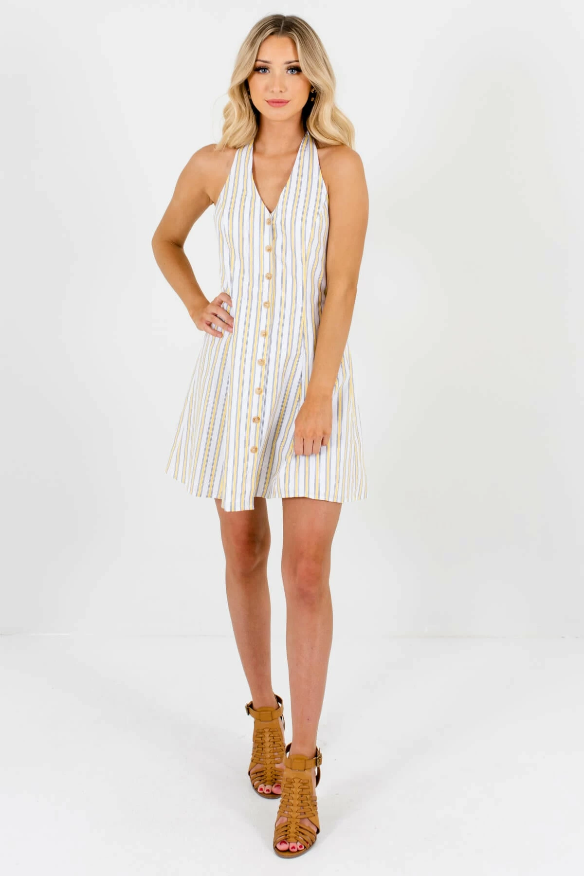 Bella Ella Boutique Sweet Retreat White Striped Mini Dress 4 Bella Ella Boutique Sweet Retreat White Striped Mini Dress - Image 4