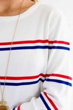 Bella Ella Boutique Sweet Sailing White Striped Mini Dress -Bella Ella Sales Sweet Sailing White Dress Detail 5000x