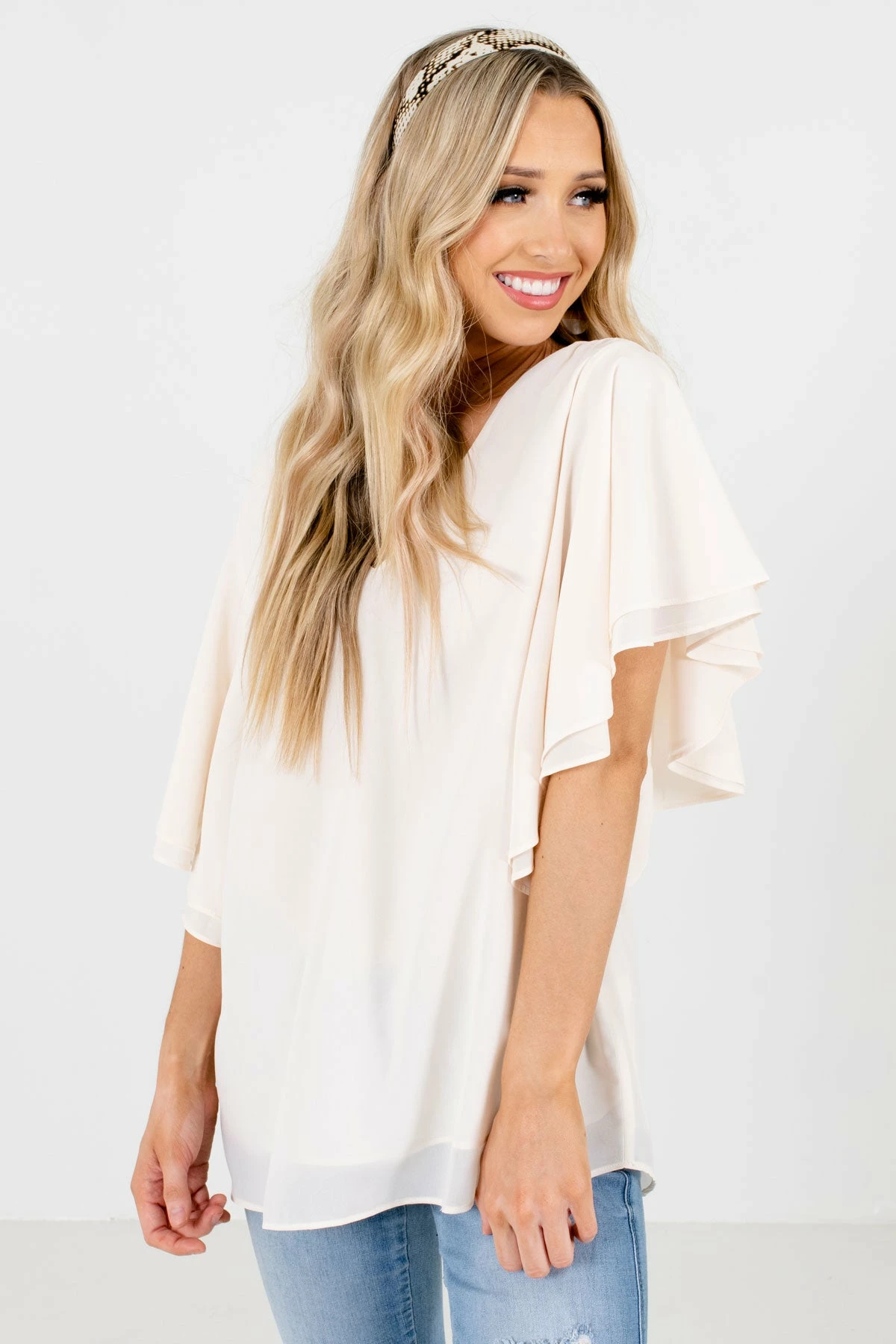 Zenana Take Care Flutter Sleeve Blouse 1 Zenana Take Care Flutter Sleeve Blouse