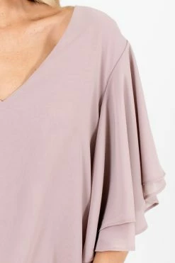 Zenana Take Care Flutter Sleeve Blouse 24 Zenana Take Care Flutter Sleeve Blouse -Bella Ella Sales Take Care Taupe Blouse Detail 5000x