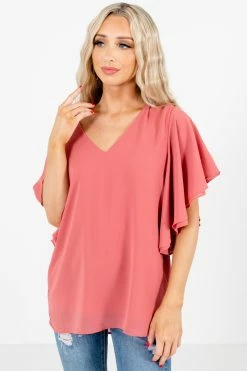 Zenana Take Care Flutter Sleeve Blouse 29 Zenana Take Care Flutter Sleeve Blouse -Bella Ella Sales TakeCarePinkBlouseFront 5000x