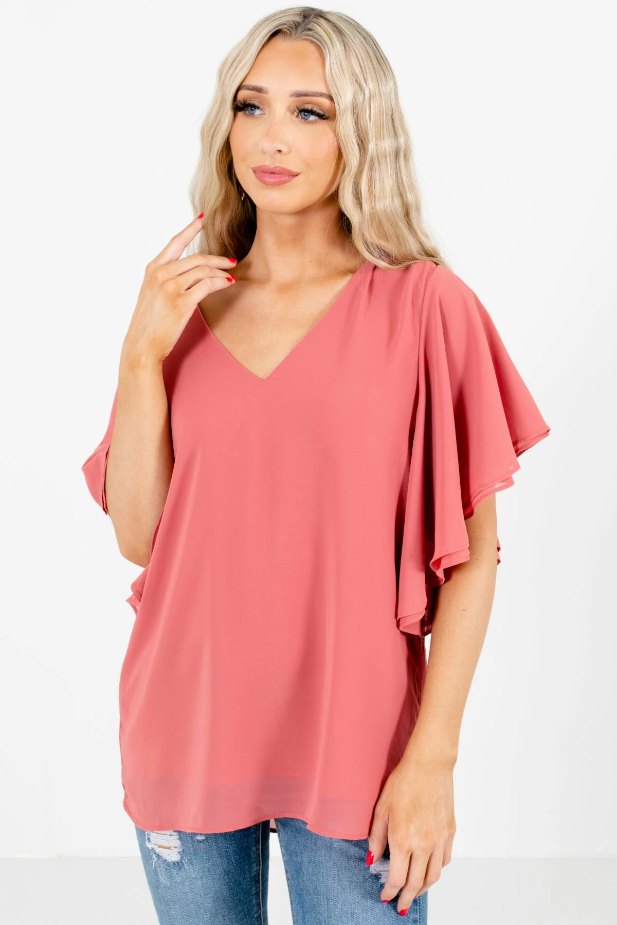 Zenana Take Care Flutter Sleeve Blouse 13 Zenana Take Care Flutter Sleeve Blouse - Image 13
