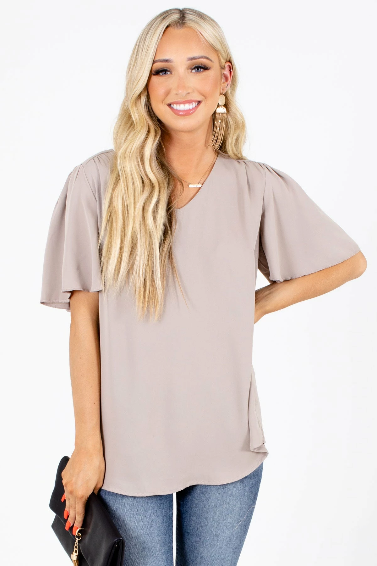 Zenana Taking Chances Flutter Sleeve Blouse 1 Zenana Taking Chances Flutter Sleeve Blouse
