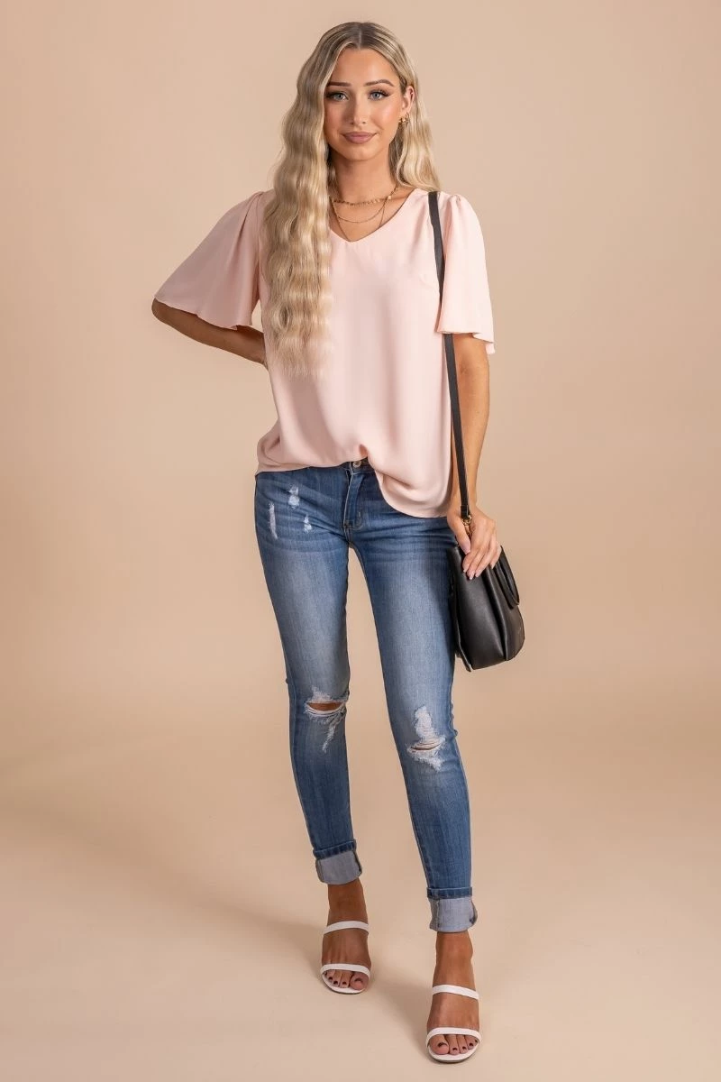 Zenana Taking Chances Flutter Sleeve Blouse 2 Zenana Taking Chances Flutter Sleeve Blouse - Image 2