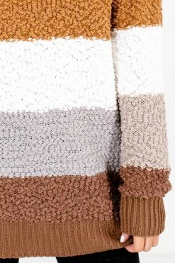 Bella Ella Boutique Thankful Heart Brown Multi Striped Sweater -Bella Ella Sales Thankful Heart Brown Sweater Detail 5000x