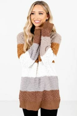 Bella Ella Boutique Thankful Heart Brown Multi Striped Sweater -Bella Ella Sales Thankful Heart Brown Sweater Front3 5000x