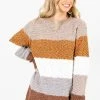 Bella Ella Boutique Thankful Heart Brown Multi Striped Sweater