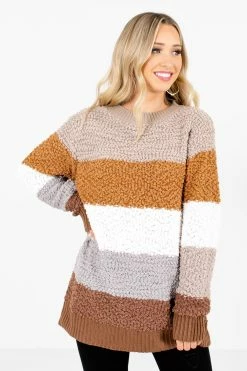 Bella Ella Boutique Thankful Heart Brown Multi Striped Sweater