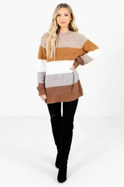 Bella Ella Boutique Thankful Heart Brown Multi Striped Sweater -Bella Ella Sales Thankful Heart Brown Sweater Full Front 5000x