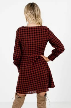 Bella Ella Boutique The Girl Next Door Burgundy Plaid Mini Dress -Bella Ella Sales The Girl Next Door Burgundy Dress Back 5000x
