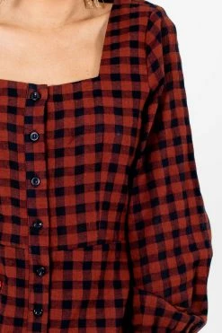Bella Ella Boutique The Girl Next Door Burgundy Plaid Mini Dress -Bella Ella Sales The Girl Next Door Burgundy Dress Detail 5000x