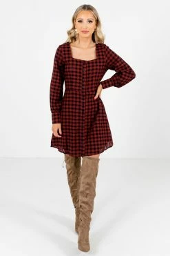 Bella Ella Boutique The Girl Next Door Burgundy Plaid Mini Dress -Bella Ella Sales The Girl Next Door Burgundy Dress Full Front 5000x