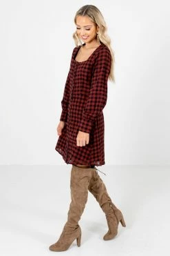 Bella Ella Boutique The Girl Next Door Burgundy Plaid Mini Dress -Bella Ella Sales The Girl Next Door Burgundy Dress Side 5000x