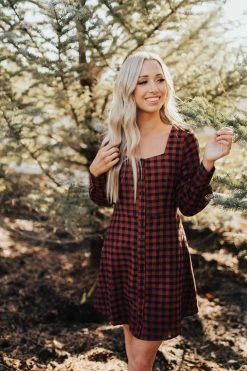 Bella Ella Boutique The Girl Next Door Burgundy Plaid Mini Dress -Bella Ella Sales The Girl Next Door Burgundy Dress 5000x