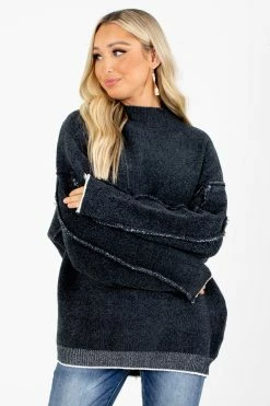 Zenana The Night Is Young Soft Knit Sweater 13 Zenana The Night Is Young Soft Knit Sweater -Bella Ella Sales The Night is Young Charcoal Sweater Front 5000x