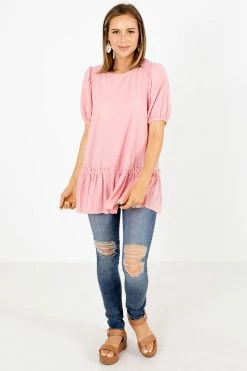 Lime N' Chili Think It Over Textured Blouse -Bella Ella Sales Think it Over Pink Blouse Full Front 5000x