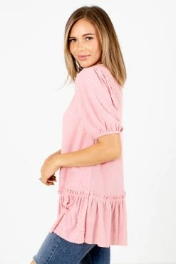 Lime N' Chili Think It Over Textured Blouse -Bella Ella Sales Think it Over Pink Blouse Side 5000x
