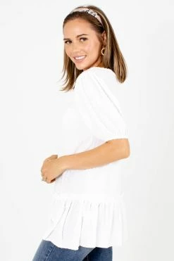 Lime N' Chili Think It Over Textured Blouse -Bella Ella Sales Think it Over White Blouse Side 5000x