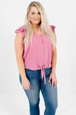 Bella Ella Boutique Think Pink Mauve Tie-Front Shirt 16 Bella Ella Boutique Think Pink Mauve Tie-Front Shirt -Bella Ella Sales Think Pink Mauve Tie Front Shirt 5000x