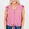 Bella Ella Boutique Think Pink Mauve Tie-Front Shirt