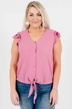 Bella Ella Boutique Think Pink Mauve Tie-Front Shirt